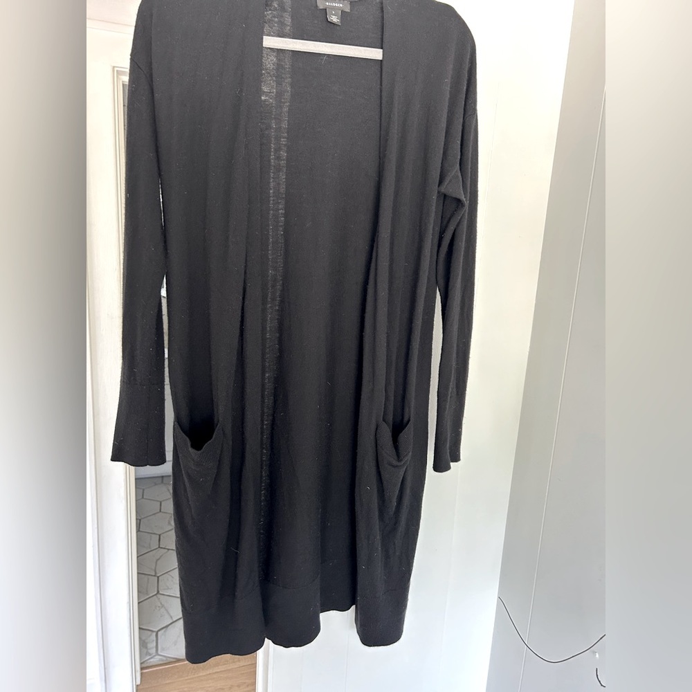 Halogen Black Front Open Cashmere Blend Cardigan with Pockets - Small